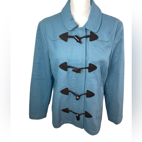 Gap Light Blue Wool Blend Pea Coat with front zip and toggle closure. - Picture 8 of 12